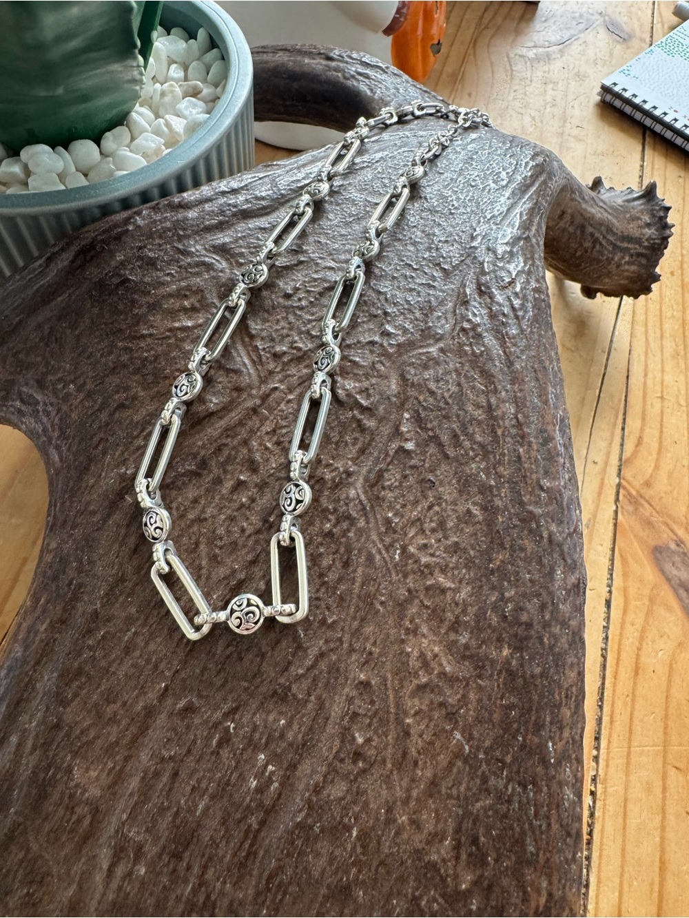 Brighton Silver Link Necklace with Filigree Round Accents